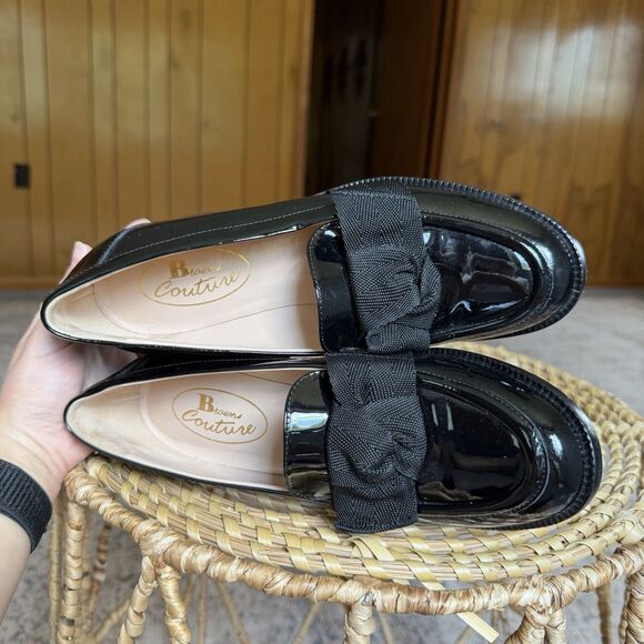 Browns Couture Chunky Block Heeled Bow Loafers 38.5 Made In Italy 8.5 Black main image 8